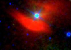 Skrytá mlhovina, objevená projektem G-HAT u hvězdy 48 Librae. Kredit: Roger Griffth (Penn State) / IPAC (NASA/JPL-Caltech).