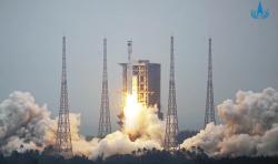 První start rakety Dlouhý pochod 8. Druhá raketa tohoto v únoru 2022 vynesla na orbitu zmíněný satelit Qimingxing 1. Kredit: CNSA.