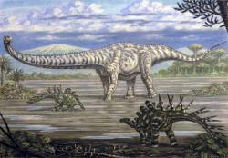 Nejnápadnějším anatomickým znakem rodu Mamenchisaurus i dalších mamenchisauridů je jejich extrémně dlouhý krk – a to i na poměry sauropodních dinosaurů. V případě odrostlých exemplářů druhu Mamenchisaurus sinocanadorum mohla být samotná krční páteř dlouhá přes 15 metrů! Kredit: Vladimír Rimbala (ilustrace použita se svolením autora).