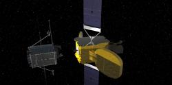 Servisní satelit se poprvé odpojuje a letí k dalšímu cíli. Kredit: Northrop Grumman.