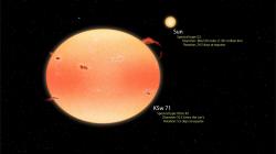Dýňová hvězda KSw 71 versus Slunce. Kredit: NASA's Goddard Space Flight Center / Francis Reddy.