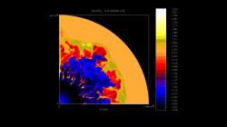 Simulace tvorby bublin kolem Wolf-Rayetovy hvězdy. Kredit: V. Dwarkadas / D. Rosenberg.