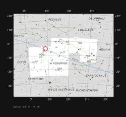 TRAPPIST-1 v souhvězdí Vodnáře. Kredit: ESO/IAU and Sky & Telescope.