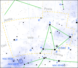 Gamma Velorum je v pravé části souhvězdí Plachet. Kredit: Torsten Bronger / Wikimedia Commons.