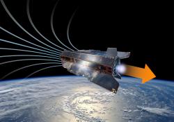 Budoucí satelit na nízké oběžné dráze s novým pohonem. Kredit: ESA/A. DiGiacomo.