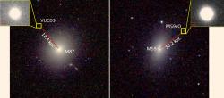 Ultrakompaktní galaxie VUCD3 a M59cO. Kredit: NASA / Space Telescope Science Institute.