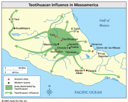 Území ovládané Teotihuacánem a dosah jeho vlivu. Kredit: Facts On File.