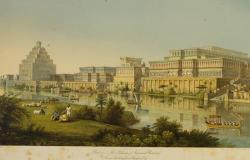 Paláce Nimrúdu, podle představy z roku 1853. Kredit: James Fergusson, Wikimedia Commons.
