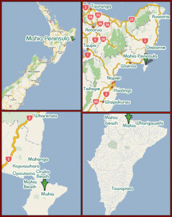 Mapa Severního ostrova s vyznačením poloostrova Mahia. Zdroj: http://www.voyagemahia.com/