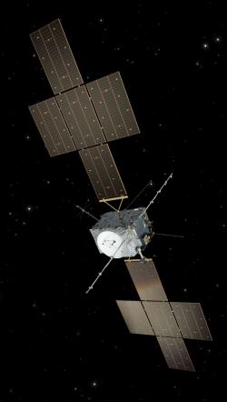 Vizualizace sondy k Jupiteru JUICE, kterou připravuje evropská organizace ESA, bude také využívat fotovoltaické panely (zdroj ESA).