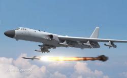 Čínský bombardér útočí protilodní střelou. Kredit: DARPA.