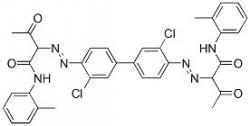 Pigment Yellow 14 na sluníčku degraduje za vzniku silně toxických produktů. (Kredit: Chemical Book)