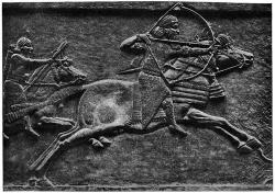Král Aššurbanipal na lovu, palácový reliéf z Ninive. Kredit: Wikimedia Commons.