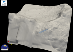 Kombinací dat v rádiovém oboru mezi modulem a mateřskou sondou byla určena oblast možného dopadu Philae o rozměrech 16x160 metrů.  Kredit: ESA/Rosetta/Philae/CONSERT
