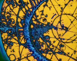Částice v bublinkové komoře (ilustrace). Kredit: CERN.