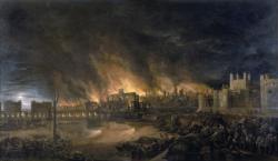 Požár na dobové malbě. Kredit: Museum of London, volné dílo.