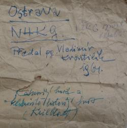 Původní poznámky Karla Žebery, který zkoumal artefakt v roce 1964. Foto: A. Uhlíř, 2019.