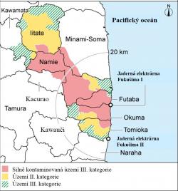 Současná plocha a kategorizace evakuovaných území. Kromě silně kontaminovaných částí III. kategorie by na všech ostatních územích měla být zrušena omezení v roce 2017. Intenzivní dekontaminace a rekonstrukce silně kontaminovaných území začne v roce 2017 a jejich otevření pro návrat se předpokládá v roce 2022.