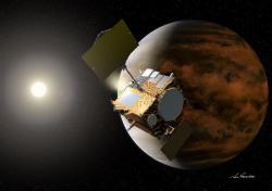 Sonda Akatsuki, která byla vypuštěna k Venuši společně se sluneční plachetnicí Ikaros (zdroj JAXA).