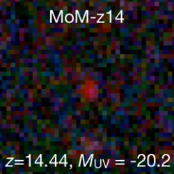 Nová nejvzdálenějším galaxie MoM-z14 na snímku přístroje NIRCam. Zdroj: https://upload.wikimedia.org/