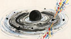 Srážka v akrečním disku. Kredit: Shu-Rui Zhang.