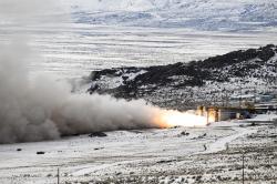 Statický zážeh 1. stupně Sentinelu v Promontory. Kredit: US Air Force/R. Nial Bradshaw.