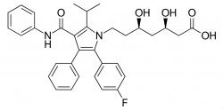 Molekula atorvastatinu, čo je jeden z najviac predpisovaných liekov v súčasnosti. Kredit: Harbin, Wikipedia, volné dílo.