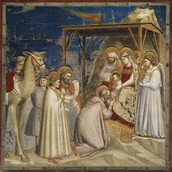 Giotto di Bondone: Freska Klanění Tří králů, roku 1305. Scrovegni Chapel, Padua. Kredit: Web Gallery of Art, Wikimedia Commons.