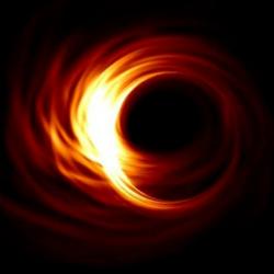 Simulace vzhledu černé díry. Kredit: Hotaka Shiokawa/CfA/Harvard.
