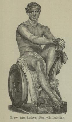 Arés je bohem zuřivé války, krvavých bojů a válečného běsnění. Nezáleží mu na důvodech války, miluje bojovníky, jejich statečnost, ale i jejich umírání. Zdroj: Ottův slovník naučný