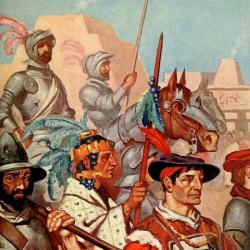 Cortés a paratyfus vstupují do Tenochtitlánu, jednoho z největších měst tehdejšího světa. Kredit: volně dostupné / Margaret Duncan Coxhead.
