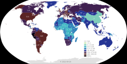 COVID-19: mapa světa zobrazující úmrtnost na 100 000 obyvatel v uvedených zemích od vypuknutí pandemie. Kredit: Dan Polansky, Wikimedia commons CC-BY-4.0