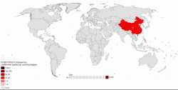 Šírenie ochorenia COVID-19. Autor: Metropolitan – Map base: BlankMap-World-Microstates.svgData: WHO daily situation reports Animated GIF: Vlastné dielo, CC BY-SA 4.0.