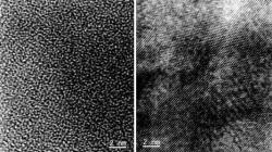 Vlevo amorfní struktura nové elektrody, vpravo krystalická struktura. Kredit: Argonne National Laboratory.