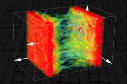 Kvark–gluonové plazma vytvořené srážkou dvou těžkých jader. Kredit: TU Wien.
