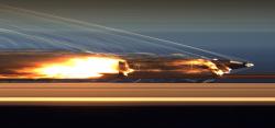 Hypersonické saně při testu. Kredit: US Air Force.
