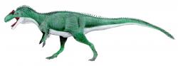 Obrazová rekonstrukce pravděpodobného vzezření kontroverzního druhu Epanterias amplexus. Tento obří teropod představoval patrně dominantního predátora, soupeřícího o kořist s dalšími obřími dravými dinosaury z ekosystémů souvrství Morrison, jako byl alosaurid druhu Saurophaganax maximus nebo megalosaurid druhu Torvosaurus tanneri. Kredit: Levi bernardo; Wikipedie (CC BY-SA 3.0)