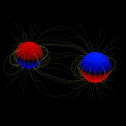 Těsná dvojhvězda velkých magnetických hvězd. Kredit: Volkmar Holzwarth, KIS, Freiburg.