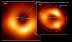 Porovnání snímků obou pozorovaných supermasivních černých děr. Kredit: EHT collaboration.