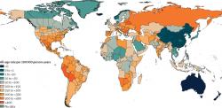 Distribuce nadúmrtí za roky 2020 a 2021. Zdroj: COVID-19 Excess Mortality Collaborators.