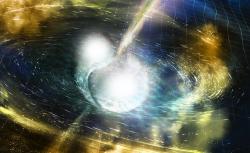 TitulniObr & Obr1 – Srážka neutronových hvězd. Kredit: NSF/LIGO/Sonoma State University/A. Simonnet.