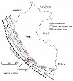Místo nálezu fosilie pánev Pisco v jižním Peru je stratigraficky podrobně zmapována.  (Kredit: Claudio Di Celma, 2015)