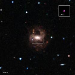 Galaxie RGG 118 s nejmenší supermasivní černou dírou. Kredit: NASA / CXC / Univ of Michigan / V.F.Baldassare, et al; & SDSS.