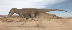 Výtvarná rekonstrukce genyodekta v jeho přirozeném prostředí (scéna, v níž tento teropod loví malého vývojově primitivního savce). Celkovým tvarem těla i svými rozměry se patrně podobal mnohem staršímu příbuznému rodu Ceratosaurus. Při celkové délce přes 6 metrů a téměř tunové hmotnosti představoval ve svých ekosystémech průměrně velkého predátora, schopného lovit například mláďata velkých sauropodů. Kredit: Paleocolour; Wikipedia (CC BY-SA 4.0)