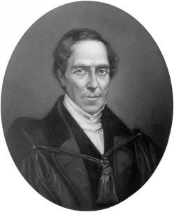 Gideon Algernon Mantell (1790 – 1852) na portrétu z pozdějších období jeho života. Dinosaura iguanodona oficiálně představil světu v únoru roku 1825, zkameněliny tohoto křídového ornitopoda ale znal již možná o celých osm let dříve. Převzato z Wikipedie.