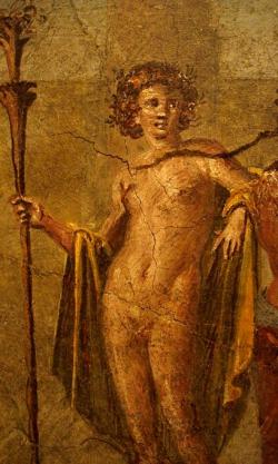 Hermafrodítos na fresce z Pompejí, 50 až 79 n. l. Museo Archeologico Nazionale di Napoli, inv. 112213. Kredit: Stefano Bolognini, Wikimedia Commons. Public domain).
