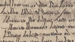 Animace ukazuje detail palimpsestu při běžném osvětlení, při multispektrální analýze a s rekonstrukcí smazaného textu. Museum of the Bible. Photo by Early Manuscripts Electronic Library/Lazarus Project, University of Rochester; multispectral processing by Keith T. Knox; tracings by Emanuel Zingg. Kredit: Stratokumulus, Wikimedia Commons. Licence CC 4.0.