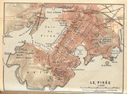 Plán Pirea z roku 1908. Starší bohužel není k dispozici. Kredit: Karl Baedeker, Leipzig, Wikimedia Commons. Public domain.