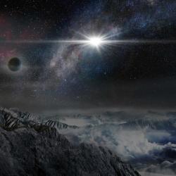 Jak by vypadala hypernova ASASSN-15lh při pozorování z exoplanety ve stejné galaxii, vzdálené od hypernovy 10 tisíc světelných let. Kredit: Wayne Rosing.