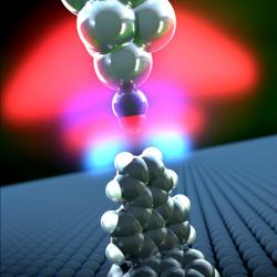 Hrot mikroskopu atomárních sil vs organická molekula. Kredit: University of Basel, Department of Physics.